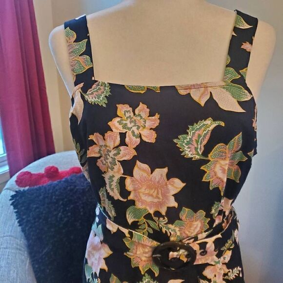 NWT Who What Wear. Black, Floral, Belted Dress Size Large - Picture 3 of 14